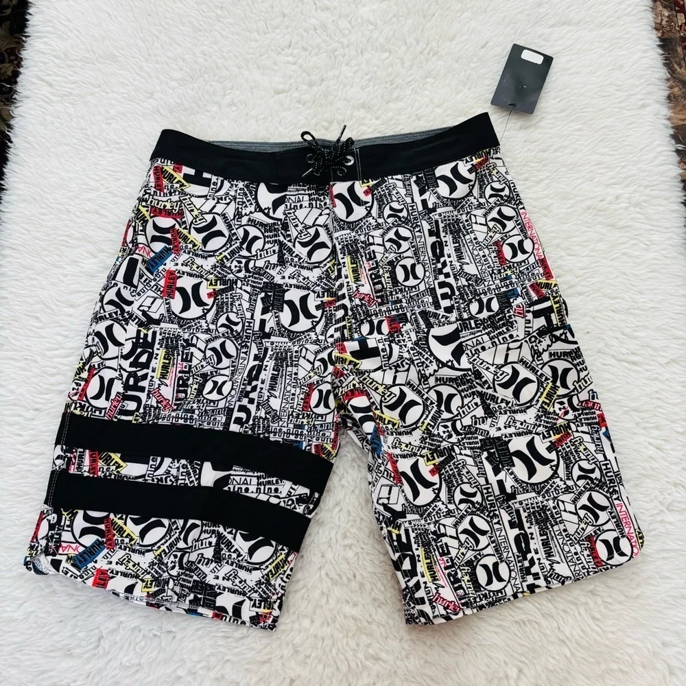 Hurley Black and White Board Shorts Bold Graphic Design